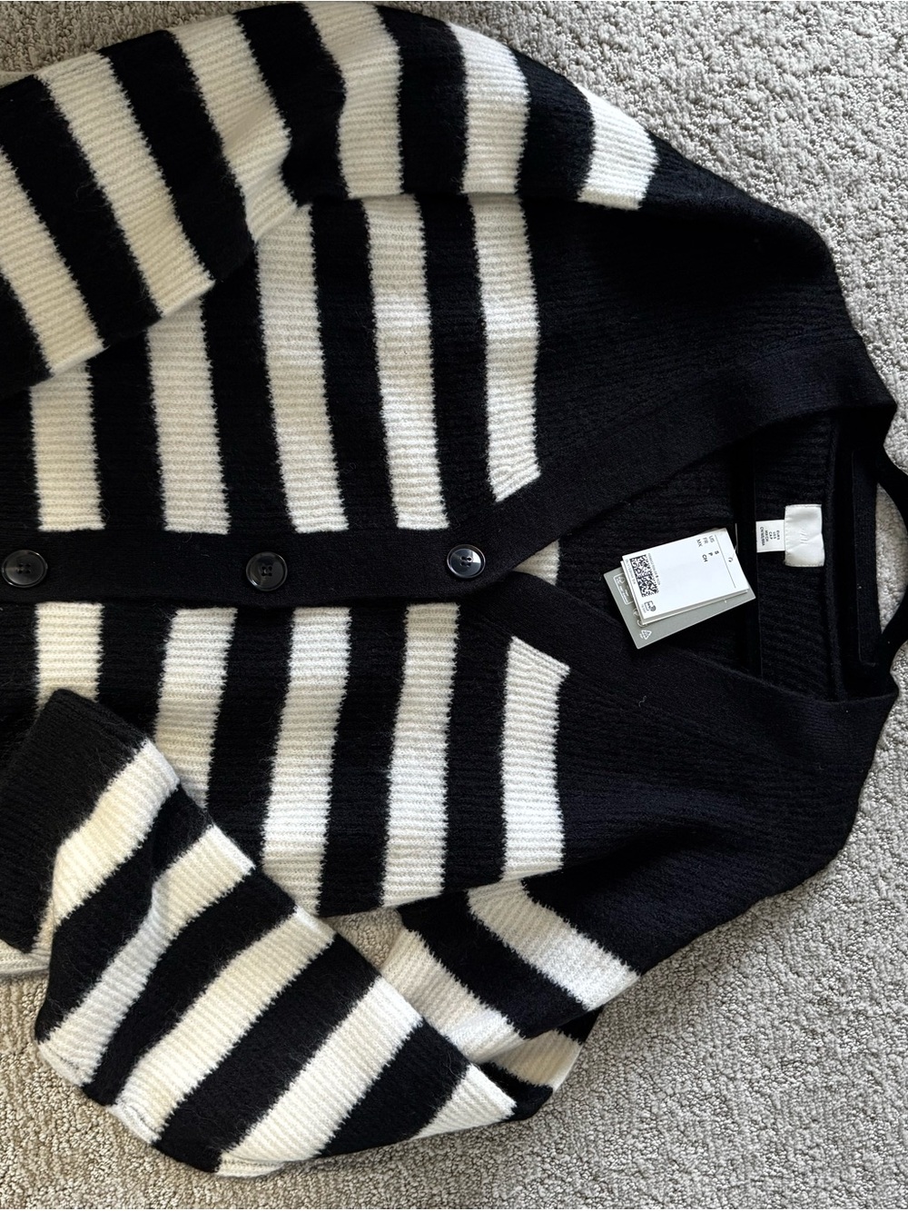 H&M Black and White Striped Button-Front Cardigan